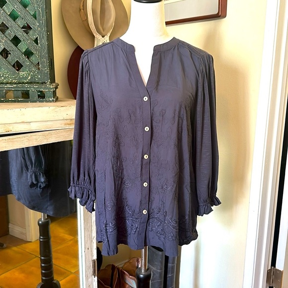 Geneviève Flower Blouse - Navy